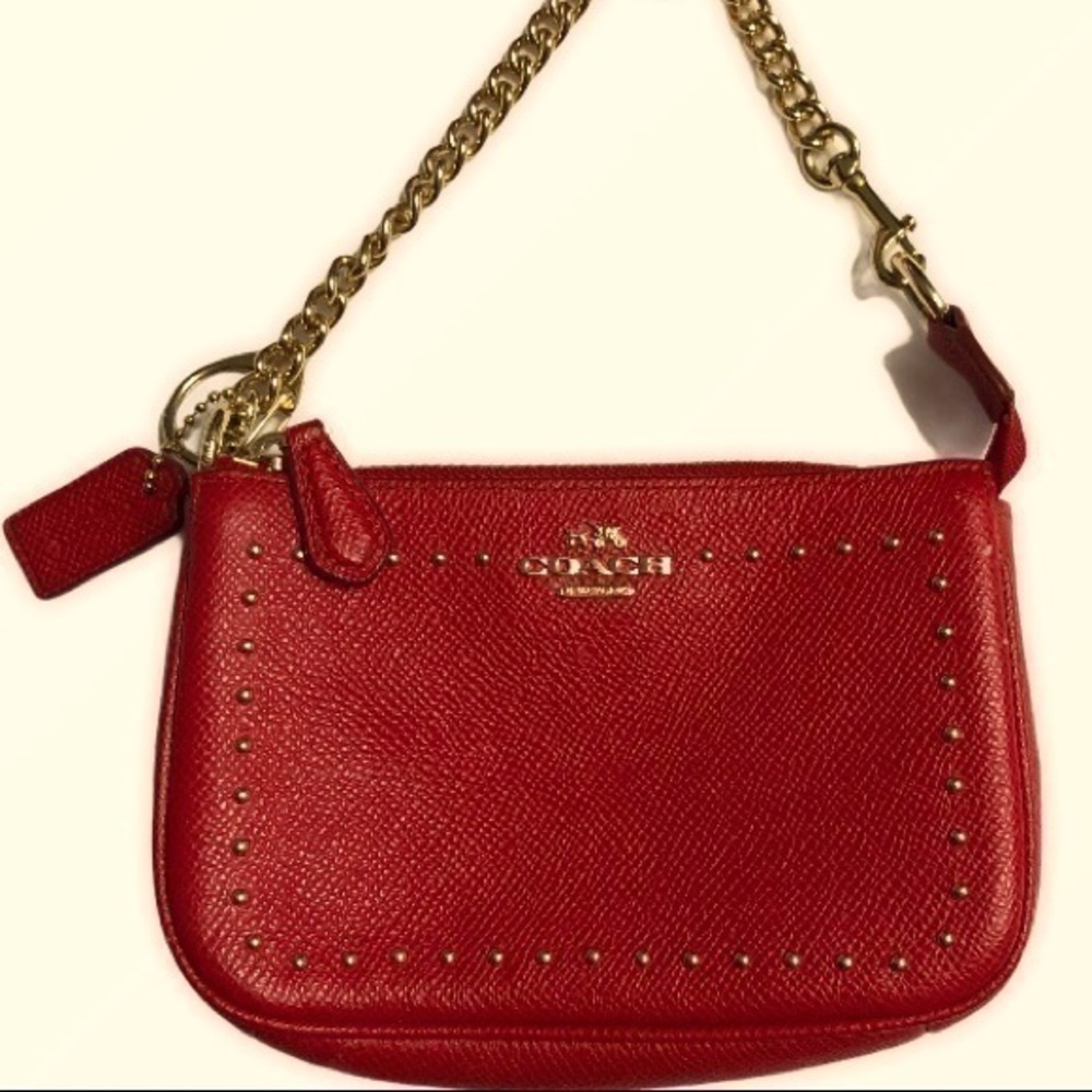 COACH red grosgrain leather mini bag studded - Picture 1 of 15